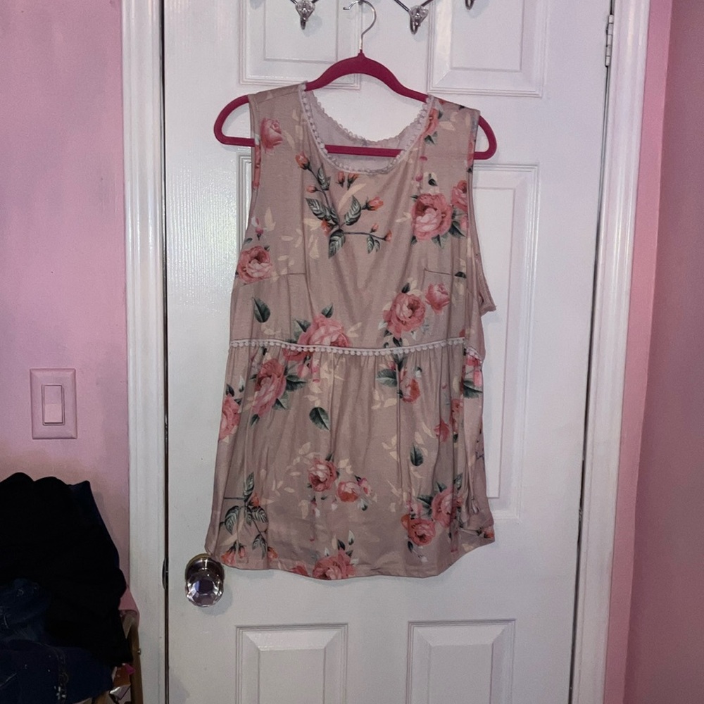 Floral Pink Shirt, Size- 4X